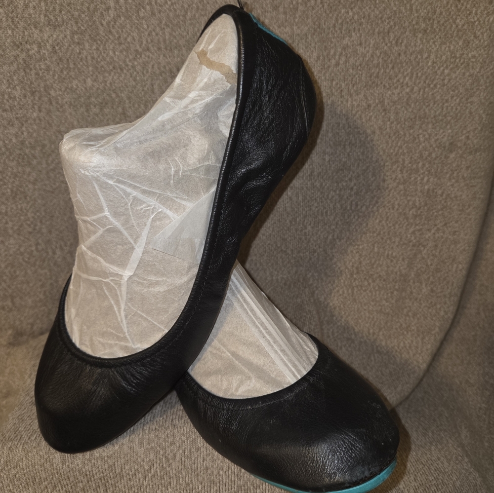 •TIEKS• by Gavrieli Ladies Sz 9 Matte Black Italian Leather Ballet Flats GUD